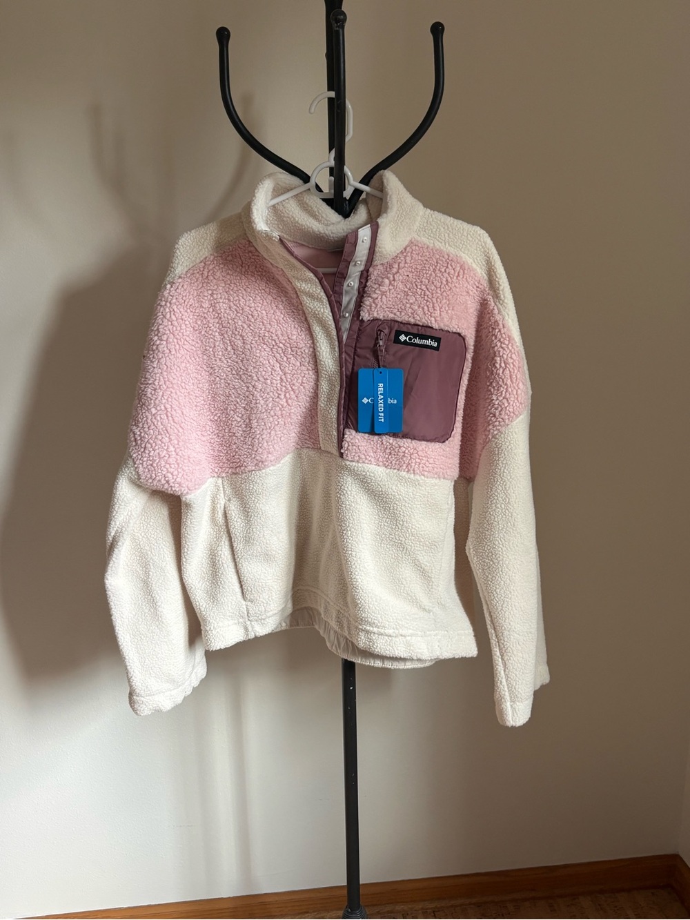 Columbia Pink & Cream Half-Snap Pullover